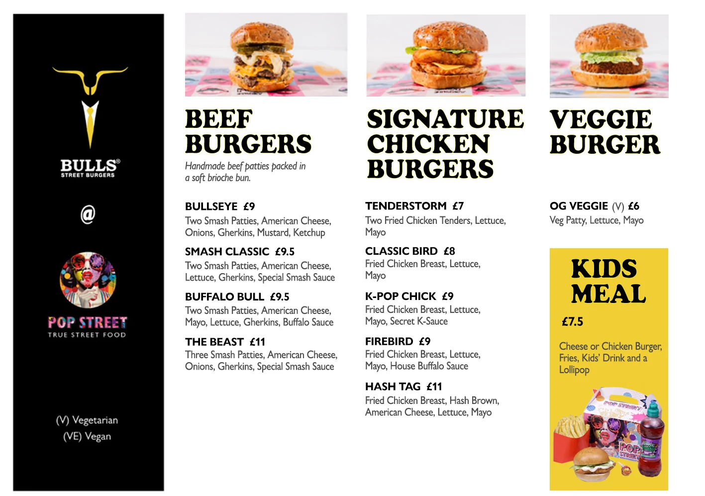 Pop Street Birmingham restaurant menu design