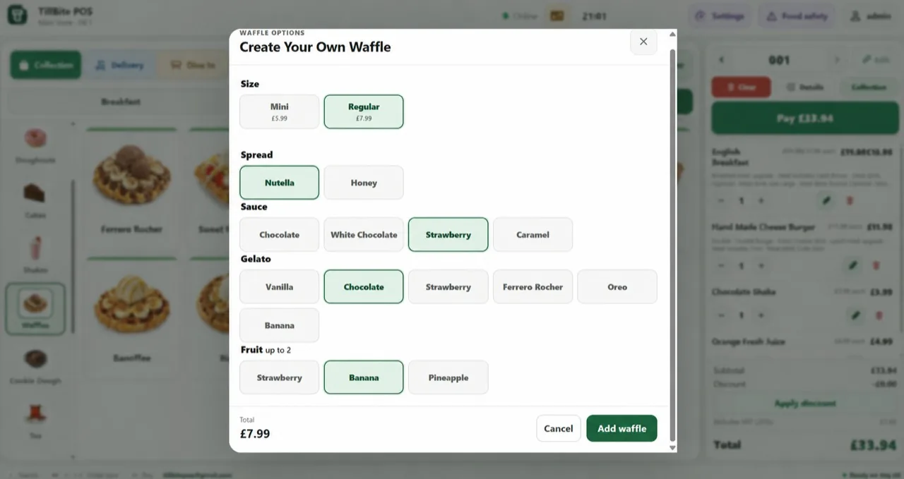 TillBite create your own waffle options