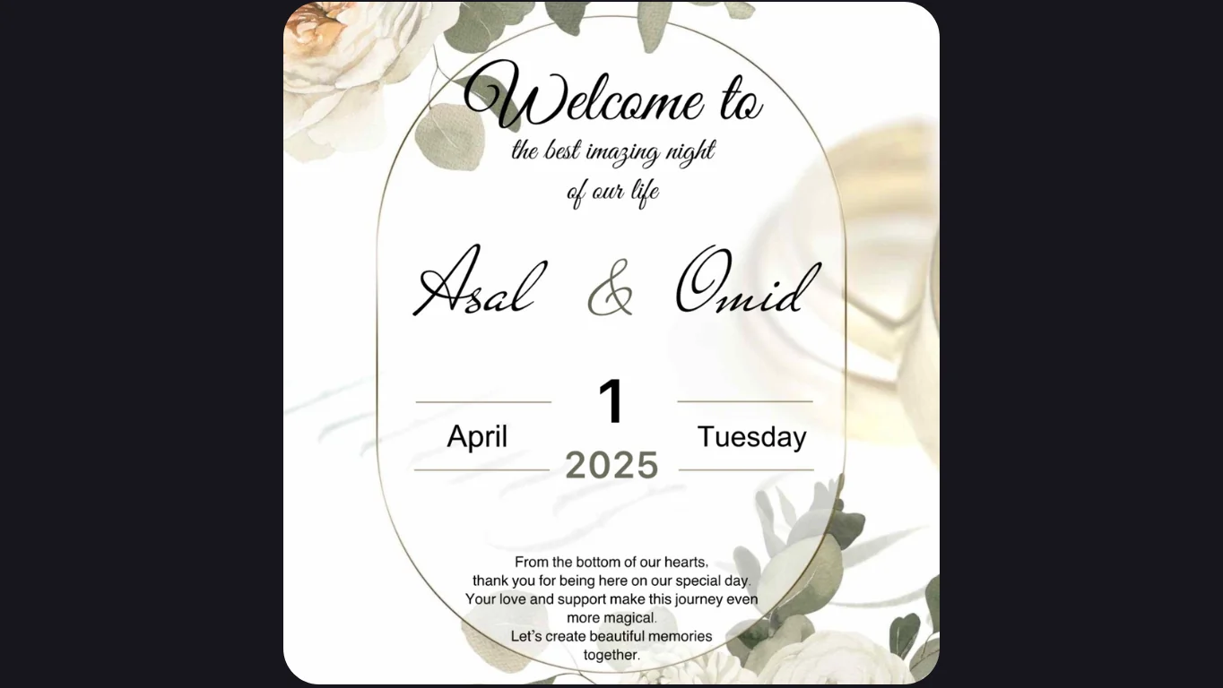 Wedding welcome card presentation